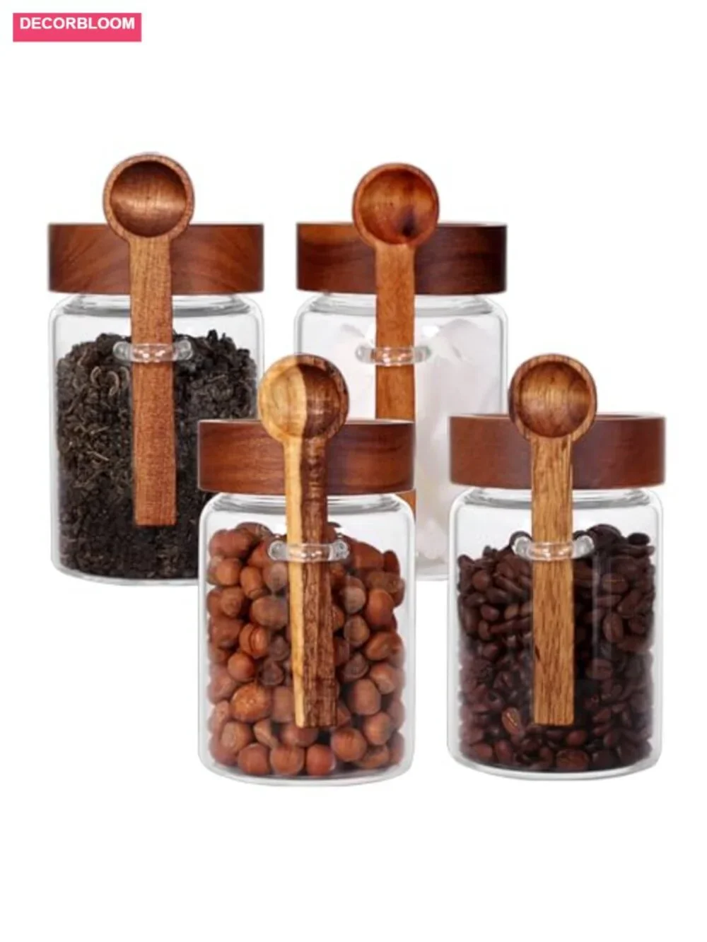 Loose Leaf Tea Storage Canister Set of 4 16oz Glass Jars with Wooden Lids &